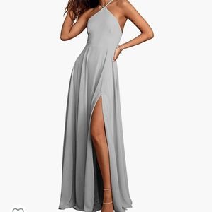 Size 2 BONOYUER A Line Chiffon Long Formal Dress *SILVER/GREY* For wedding, prom